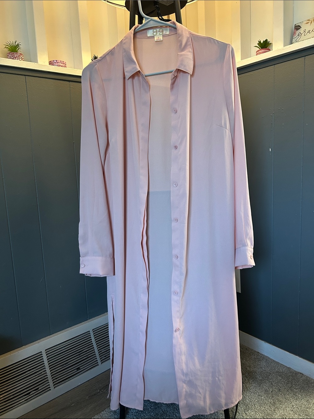 Womens Light Pink Longline Button-Up Coat